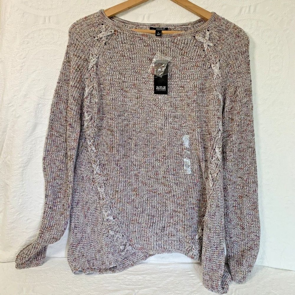 ANA Sweater Womens Large‎ NWT Purple Gray Pullover Spicy Space Dye Chunky